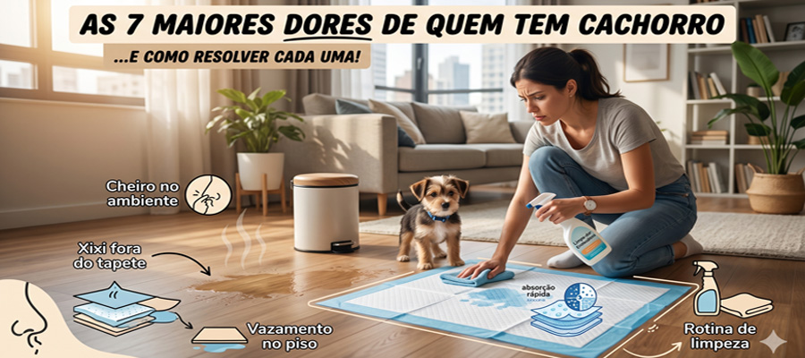 Cachorro ao lado do tapete higiênico em casa