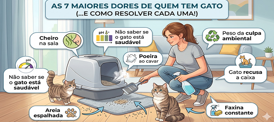 Gato ao lado da caixa de areia em casa